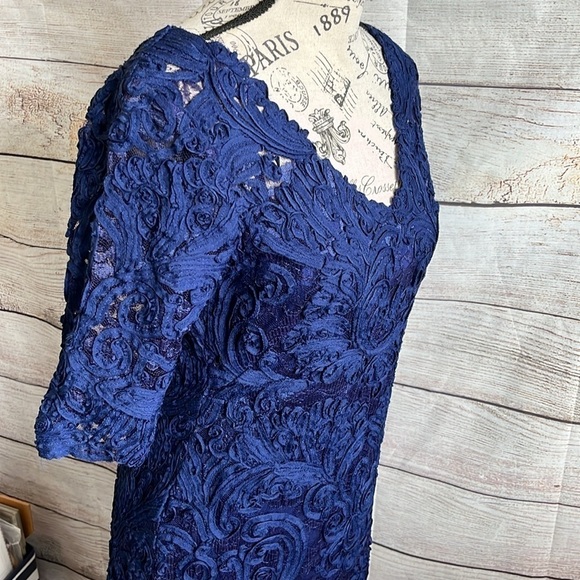Yoana  Baraschi Blue Lace Dress Sheath Arabesque Short Sleeves Size 4 - Picture 4 of 11